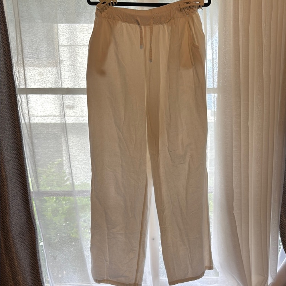 Amazon White Linen Pants with Elastic Waistband